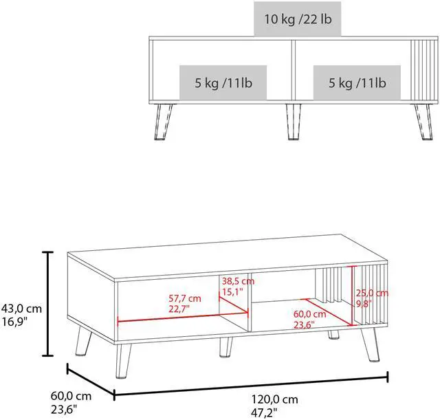 Alt view image 3 of 7 - Vance 47" Wide Coffee Table with One Open Shelf and One pull Down Cabinet Door, Living Room, Storage Black Wengue and Natural Oak