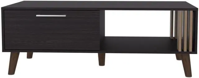 Alt view image 6 of 7 - Vance 47" Wide Coffee Table with One Open Shelf and One pull Down Cabinet Door, Living Room, Storage Black Wengue and Natural Oak