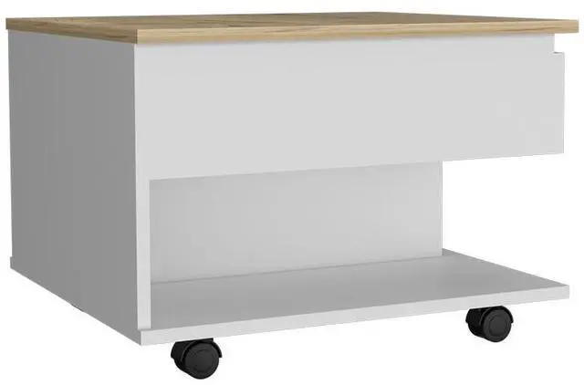 Alt view image 2 of 7 - Lift Top Coffee Table Mercuri, Casters, White / Light Oak Finish