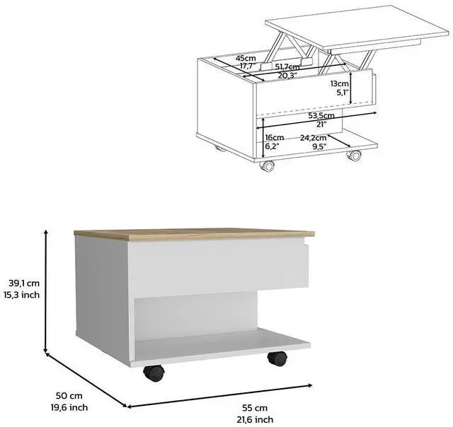 Alt view image 4 of 7 - Lift Top Coffee Table Mercuri, Casters, White / Light Oak Finish