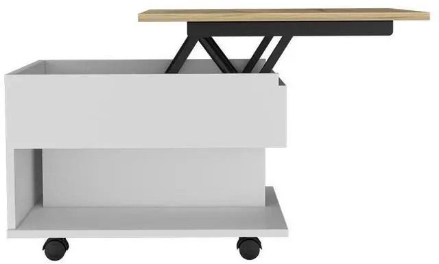 Alt view image 5 of 7 - Lift Top Coffee Table Mercuri, Casters, White / Light Oak Finish