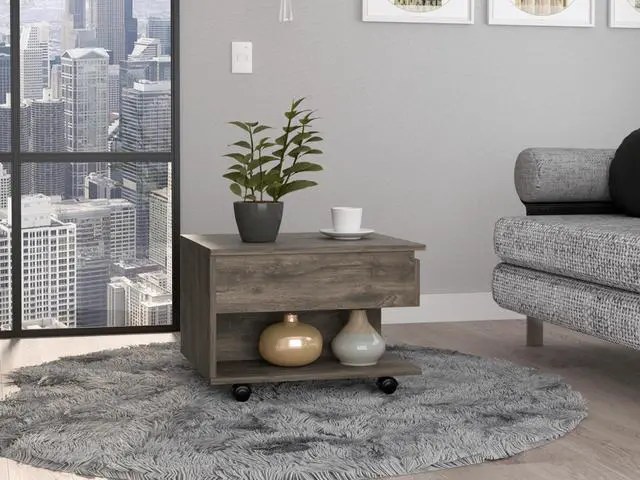 Main image of Dark Brown 1-Drawer 1-Shelf Lift Top Coffee Table