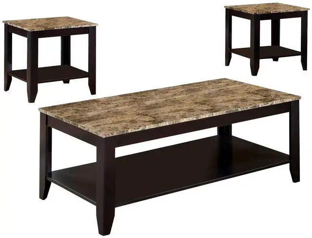 Alt view image 2 of 5 - Cappuccino 3-Piece Faux Marble Top Occasional Set