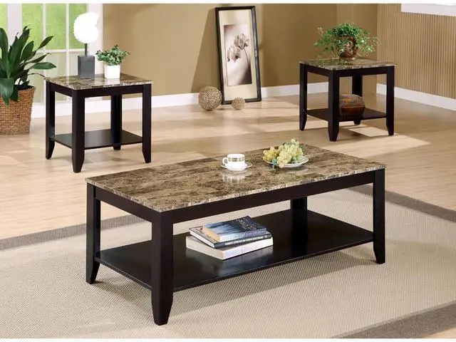 Main image of Cappuccino 3-Piece Faux Marble Top Occasional Set