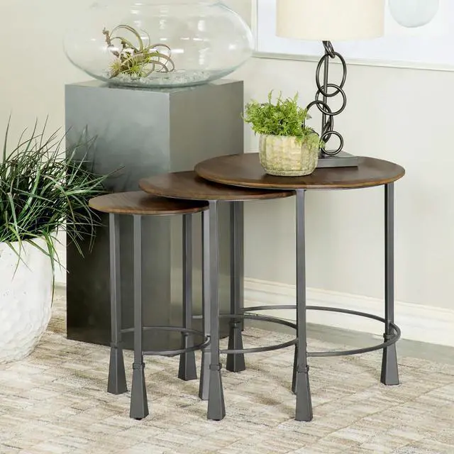 Main image of Natural and Gunmetal 3-Piece Nesting Table