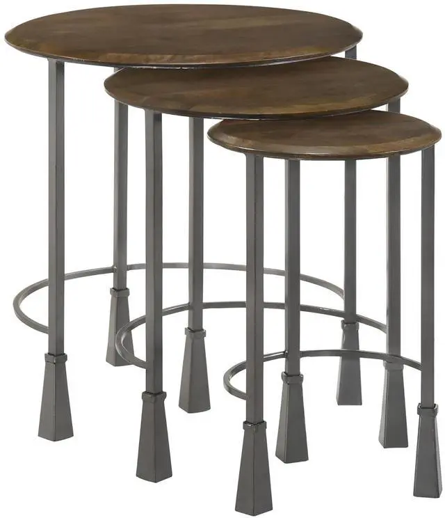 Alt view image 2 of 7 - Natural and Gunmetal 3-Piece Nesting Table