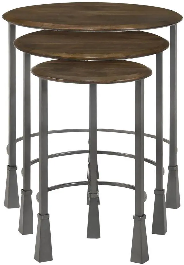 Alt view image 3 of 7 - Natural and Gunmetal 3-Piece Nesting Table