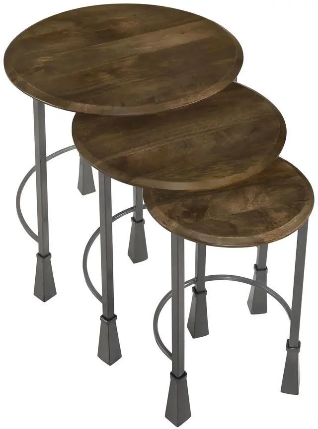 Alt view image 6 of 7 - Natural and Gunmetal 3-Piece Nesting Table