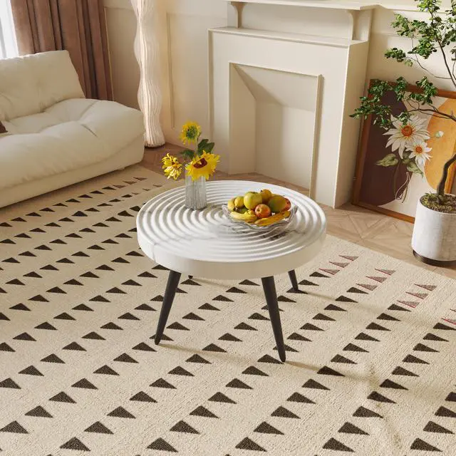 Main image of 31-inch Modern farmhouse-style living room coffee table, round table with natural finish, white marble style