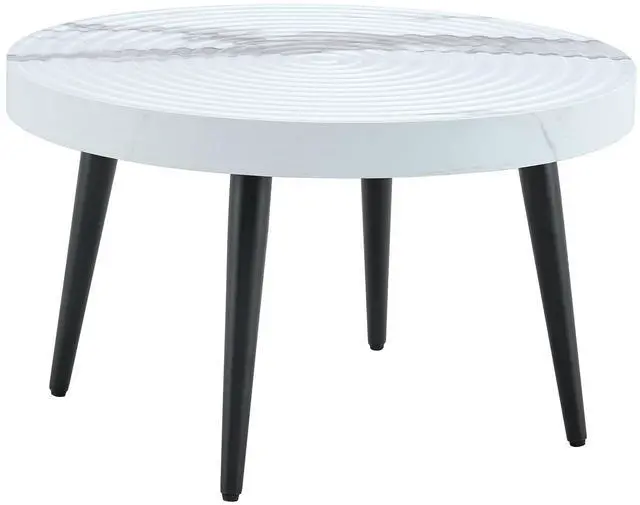 Alt view image 3 of 4 - 31-inch Modern farmhouse-style living room coffee table, round table with natural finish, white marble style