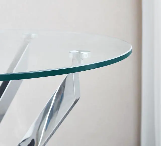 Alt view image 5 of 5 - Modern Round Tempered Glass Coffee Table with Stainless Steel Legs