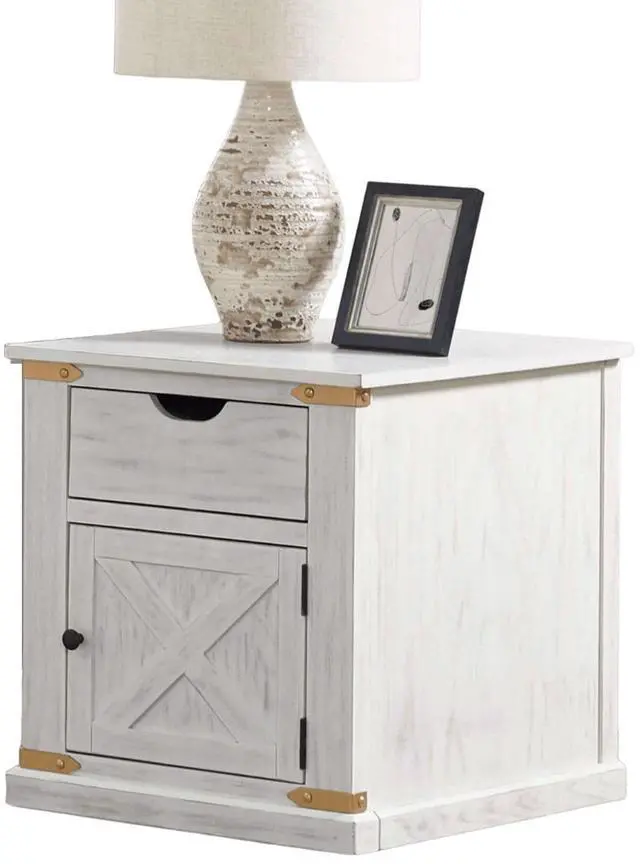 Alt view image 2 of 7 - Rustic Style Antique White 1pc End Table Living Room Side Table w Drawers Barnyard Design
