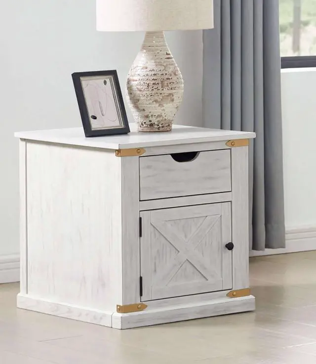 Main image of Rustic Style Antique White 1pc End Table Living Room Side Table w Drawers Barnyard Design