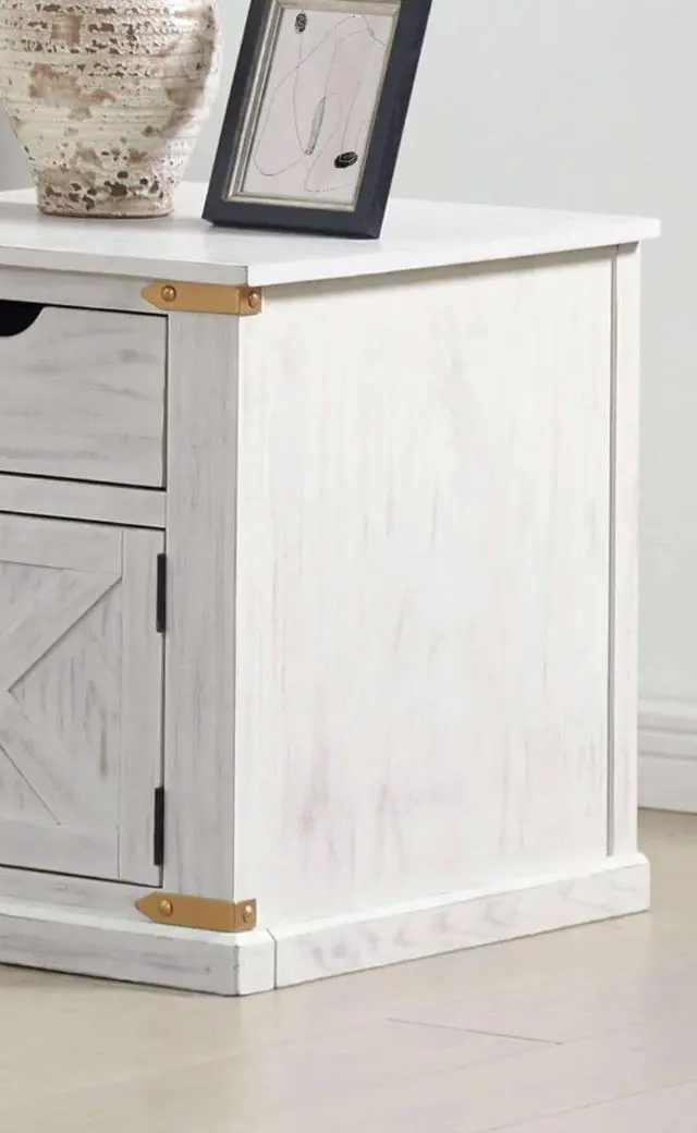 Alt view image 4 of 7 - Rustic Style Antique White 1pc End Table Living Room Side Table w Drawers Barnyard Design