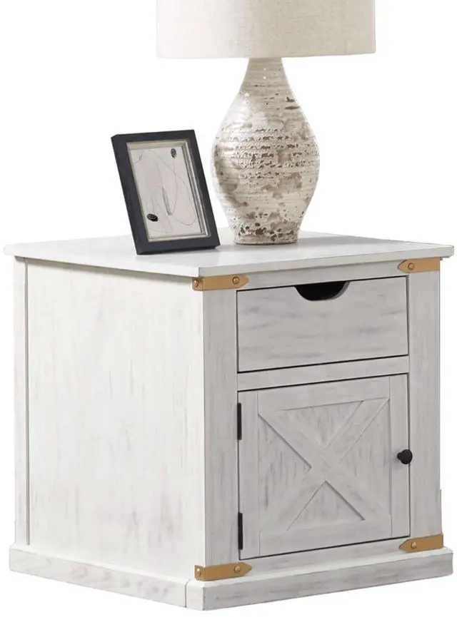 Alt view image 5 of 7 - Rustic Style Antique White 1pc End Table Living Room Side Table w Drawers Barnyard Design