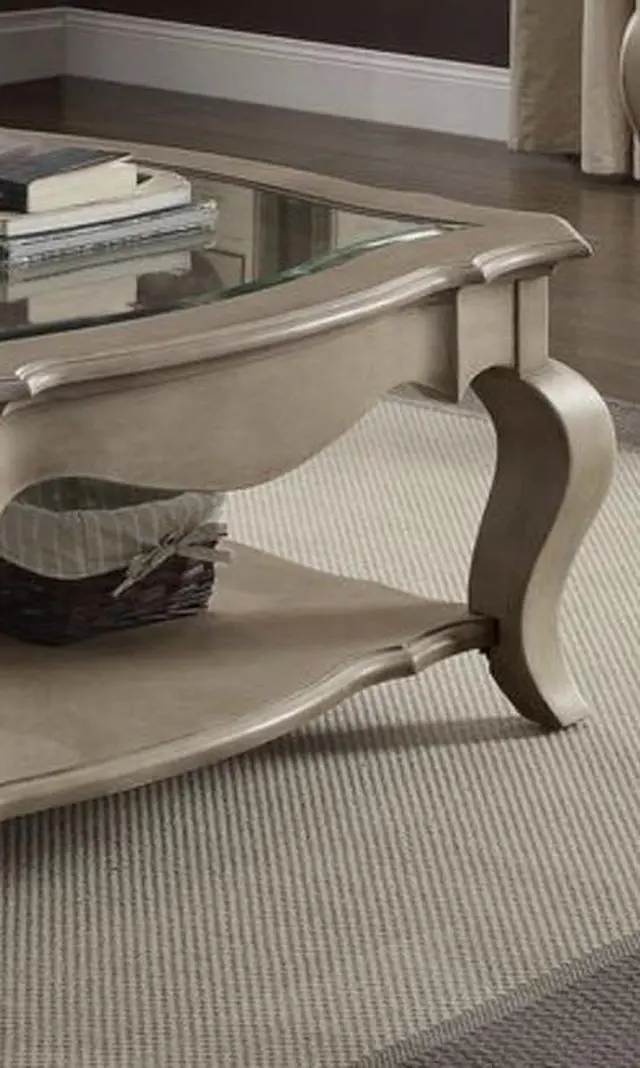 Alt view image 3 of 5 - Chelmsford Clear Glass & Antique Taupe Finish Coffee Table