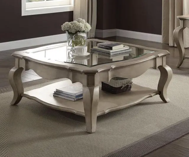 Main image of Chelmsford Clear Glass & Antique Taupe Finish Coffee Table