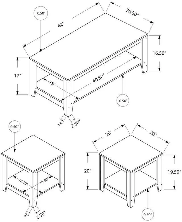 Alt view image 5 of 5 - Table Set, 3pcs Set, Coffee, End, Side, Accent, Living Room, Grey Laminate, Transitional