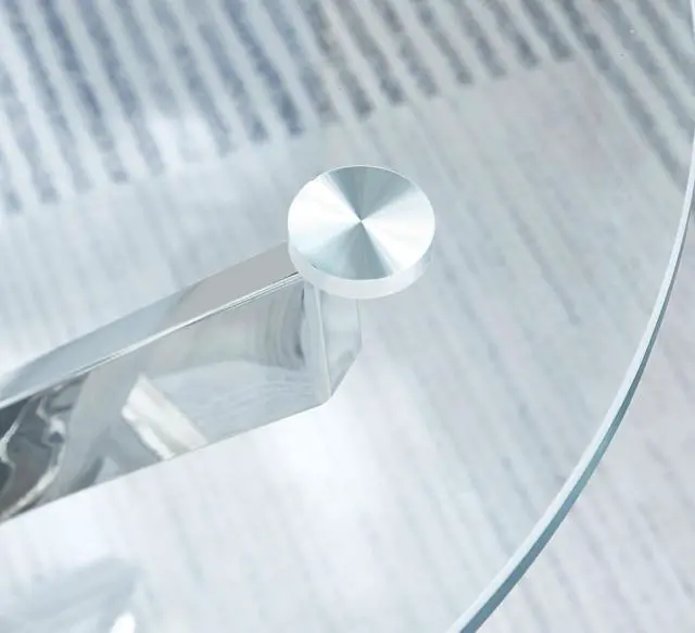 Alt view image 4 of 5 - Modern Round Tempered Glass Coffee Table with Stainless Steel Legs