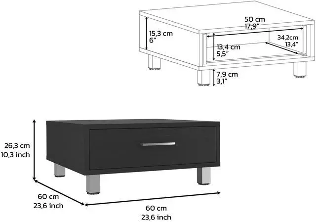 Alt view image 6 of 7 - Coffee Table Albuquerque, One Drawer, Black Wengue Finish