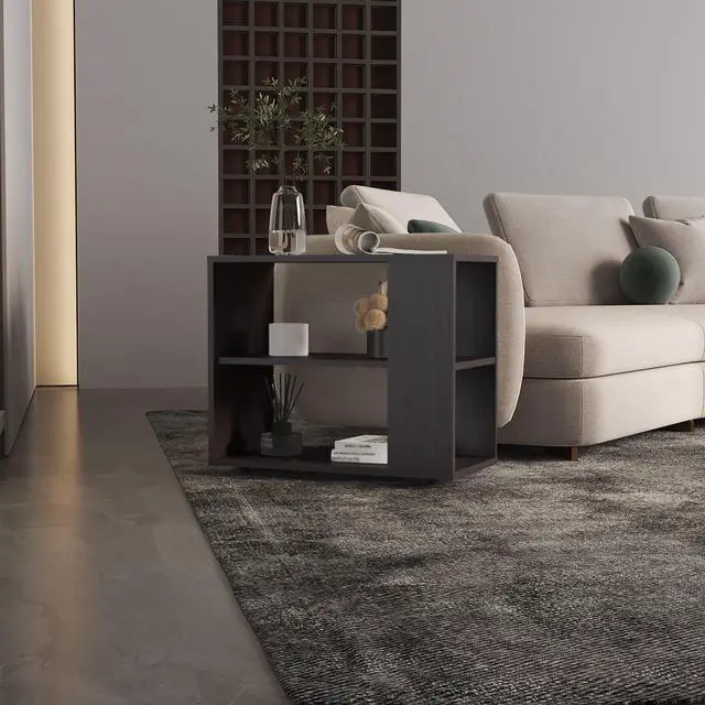 Main image of Garden 19,7" High Side Table , End Table, Sofa Table with Two Shelves Black
