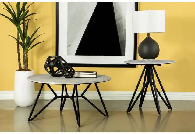 Alt view image 7 of 7 - Travis Cement and Gunmetal Round Top Coffee Table