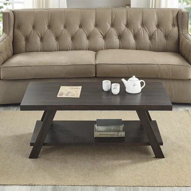 Alt view image 2 of 4 - Athens Contemporary Wood Shelf Coffee Table in Weathered Espresso