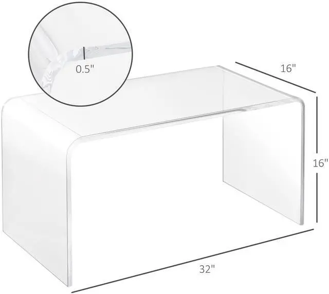 Alt view image 3 of 5 - 32" Long Rectangle All Acrylic 15mm Thick Waterfall Coffee Table, Clear