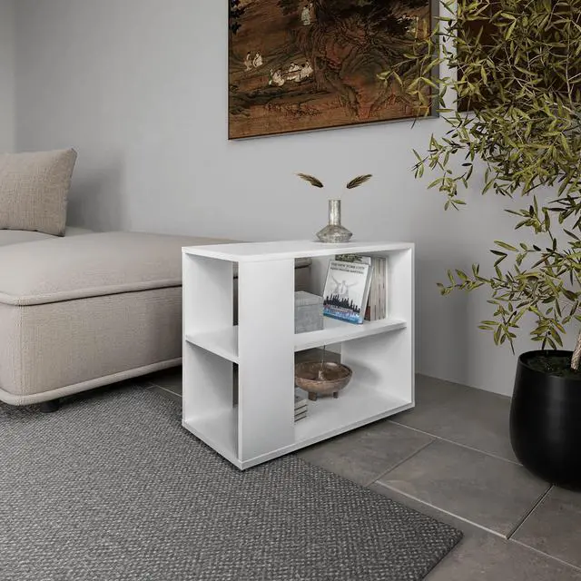 Main image of Rio Verde Side Table in Melamine with Open Storage, White
