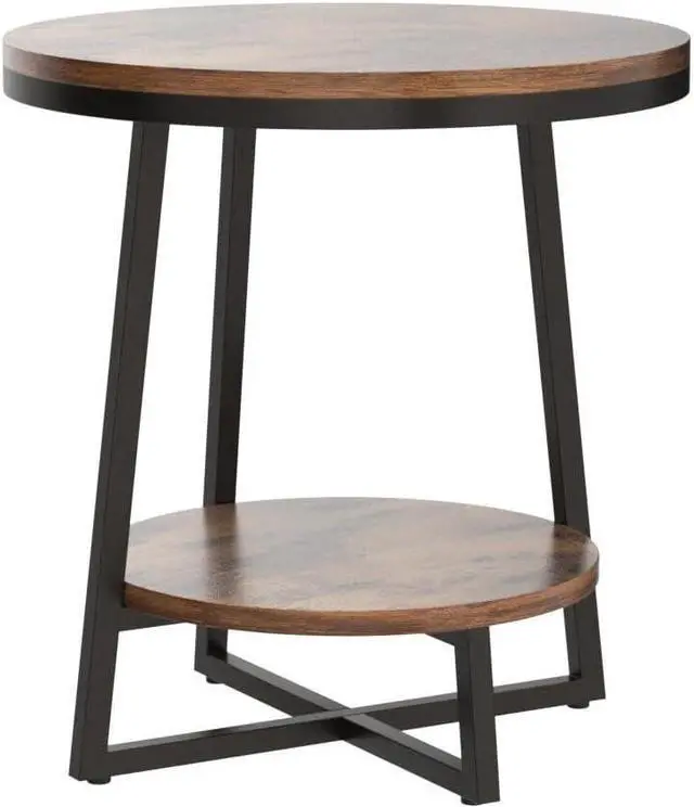 Main image of 19.68" Industrial End Table with Storage Shelf  2-Tier Round Side Table for Small Spaces, Rustic Brown  Sturdy Nightstand, Bedside Table, or Coffee Table for Living Room & Bedroom
