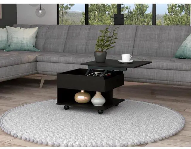 Alt view image 2 of 6 - Lift Top Coffee Table, Casters, One Shelf, Black