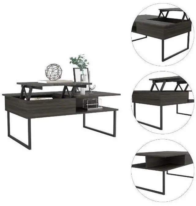 Alt view image 5 of 7 - Lift Top Coffee Table Juvve, One Shelf, Carbon Espresso / Onyx Finish