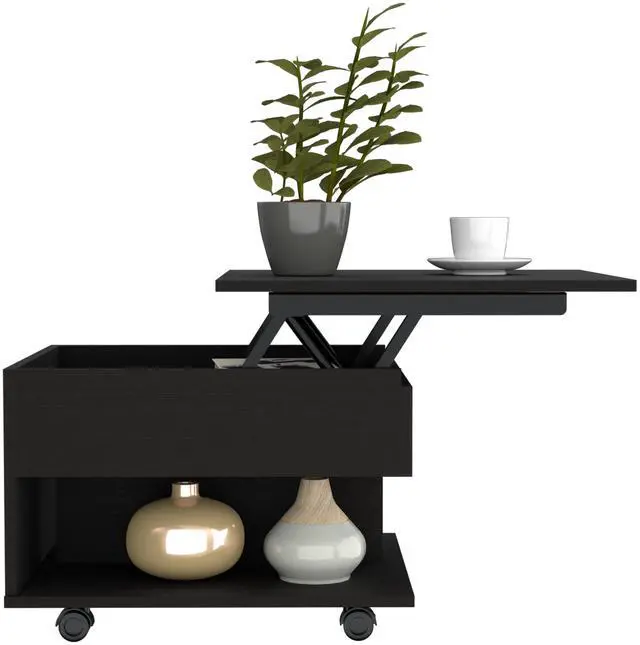 Alt view image 4 of 6 - Lift Top Coffee Table, Casters, One Shelf, Black
