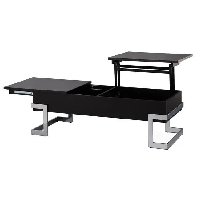 Alt view image 5 of 7 - Black High Gloss and Chrome Coffee Table with Lift Top