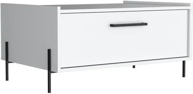 Alt view image 2 of 7 - Shan 15" High Minimalistic Coffe Table with Pull Down Cabinet and Open Shelf White