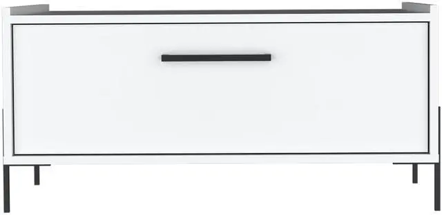 Alt view image 6 of 7 - Shan 15" High Minimalistic Coffe Table with Pull Down Cabinet and Open Shelf White