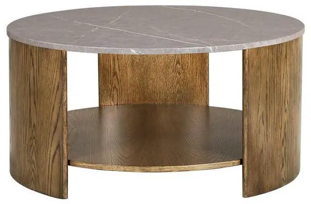 Alt view image 3 of 7 - Round Mixed Material Coffee Table with Shelf