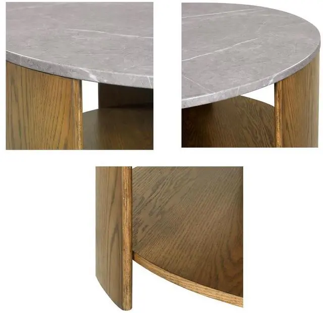 Alt view image 5 of 7 - Round Mixed Material Coffee Table with Shelf