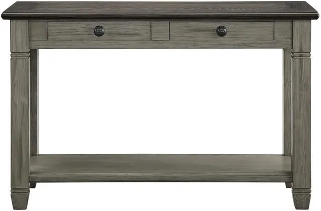 Main image of Coffee and Antique Gray Finish 1pc Sofa Table with 2 Drawers Bottom Shelf Wooden Living Room Furniture