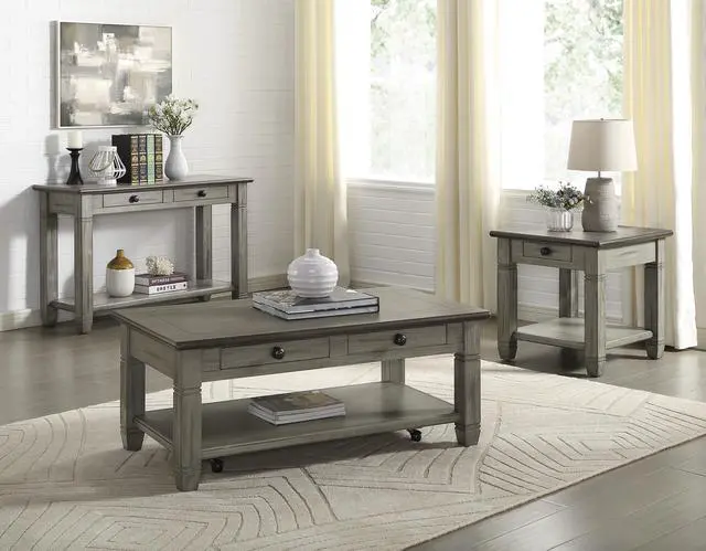 Alt view image 4 of 6 - Coffee and Antique Gray Finish 1pc Sofa Table with 2 Drawers Bottom Shelf Wooden Living Room Furniture