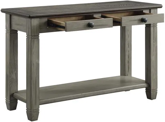 Alt view image 3 of 6 - Coffee and Antique Gray Finish 1pc Sofa Table with 2 Drawers Bottom Shelf Wooden Living Room Furniture