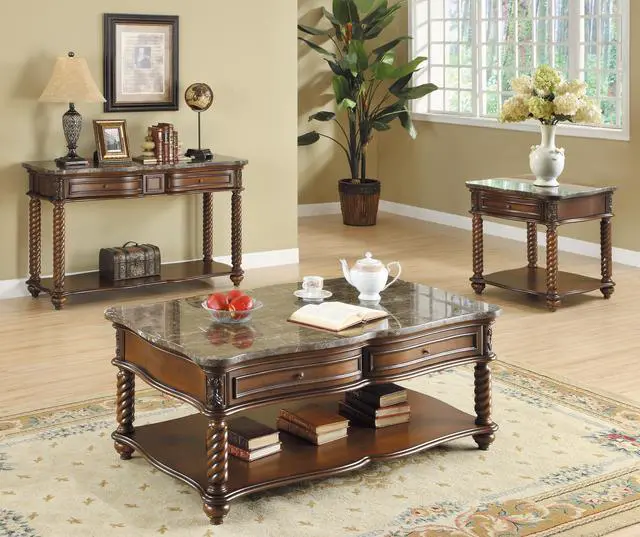 Alt view image 2 of 5 - Traditional Formal Marble Top End Table with Drawer Lower Shelf Mahogany Finish Spiral Turned Legs Wooden 1pc Living Room Furniture Side Table
