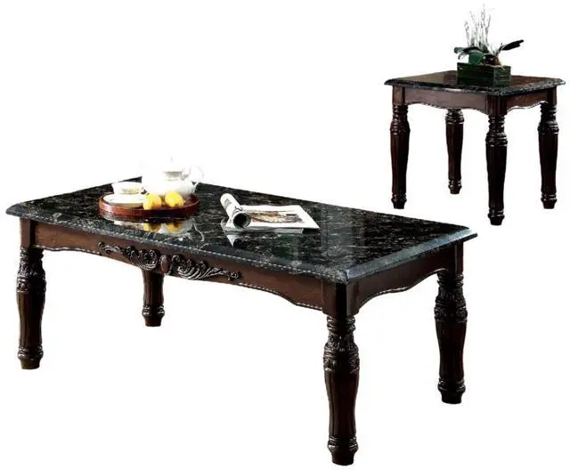 Alt view image 4 of 7 - Traditional Espresso Solid wood 3pc Tables Set 1x Coffee Table and 2x End Tables Faux Marble Top Living Room Furniture