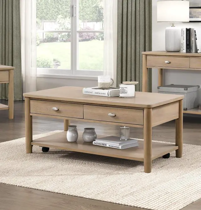 Alt view image 7 of 7 - Classic Natural Finish 1pc Cocktail Table with Two Drawer and Open Shelf Wooden Living Room Furniture Centre Table