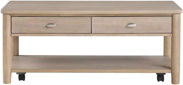 Main image of Classic Natural Finish 1pc Cocktail Table with Two Drawer and Open Shelf Wooden Living Room Furniture Centre Table