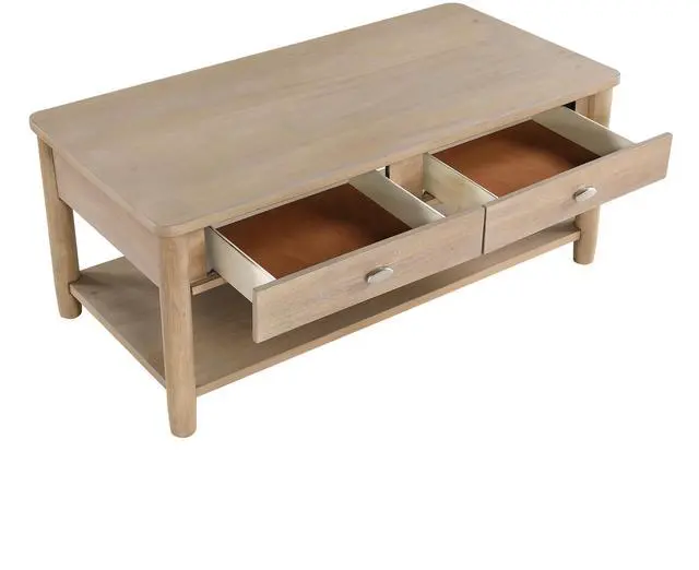 Alt view image 5 of 7 - Classic Natural Finish 1pc Cocktail Table with Two Drawer and Open Shelf Wooden Living Room Furniture Centre Table