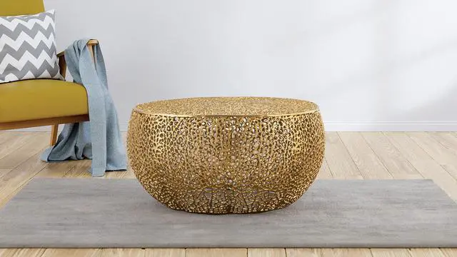 Main image of T3502-32 Round Aluminum Coffee Table in Gold same asG150108429  (NJ inventory)