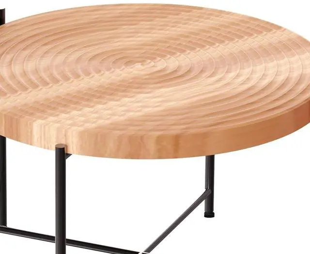 Alt view image 4 of 7 - 2-Piece Coffee and End Table Set  Waterproof MDF with PVC Cover, Distressed Cylindrical Design, Black Metal Legs  Classic Rustic Charm, Red Cedar-Brown