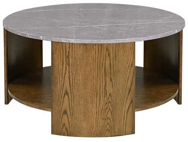 Alt view image 4 of 7 - Round Mixed Material Coffee Table with Shelf