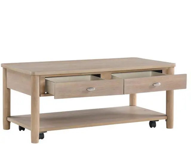 Alt view image 4 of 7 - Classic Natural Finish 1pc Cocktail Table with Two Drawer and Open Shelf Wooden Living Room Furniture Centre Table